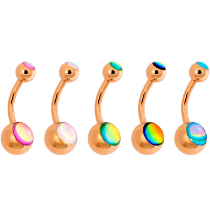 Iridescent Gem Rose Gold Tone Captivating Colors Belly Ring Set of 5