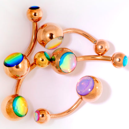 Iridescent Gem Rose Gold Tone Captivating Colors Belly Ring Set of 5