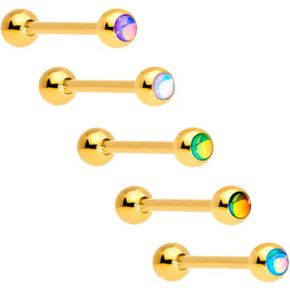 Aurora Gem Inlay Gold Tone Barbell Tongue Ring Set of 5