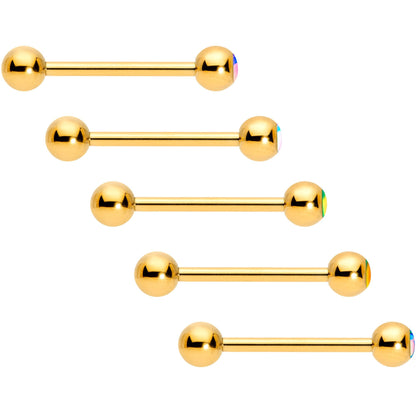 Aurora Gem Inlay Gold Tone Barbell Tongue Ring Set of 5