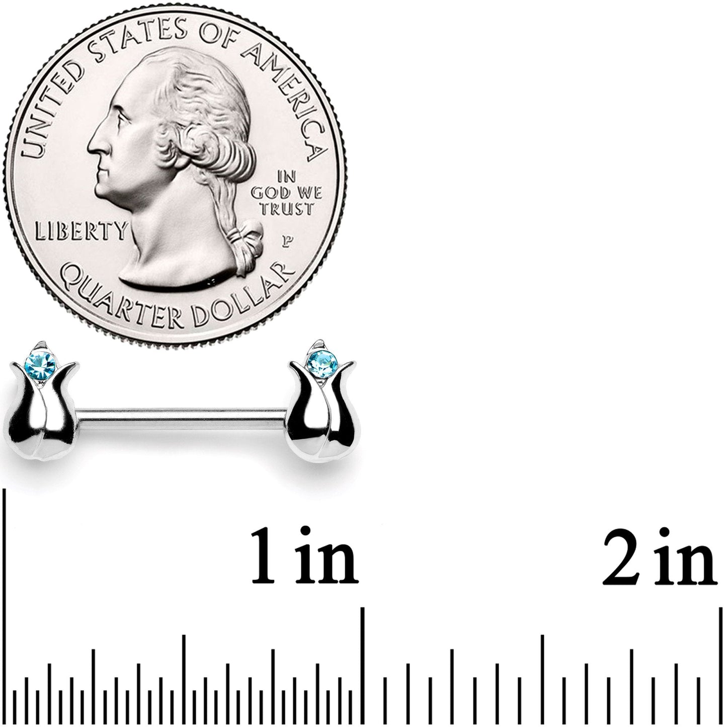 14G 9/16 Aqua Gem Tulips Flower Barbell Nipple Ring Set