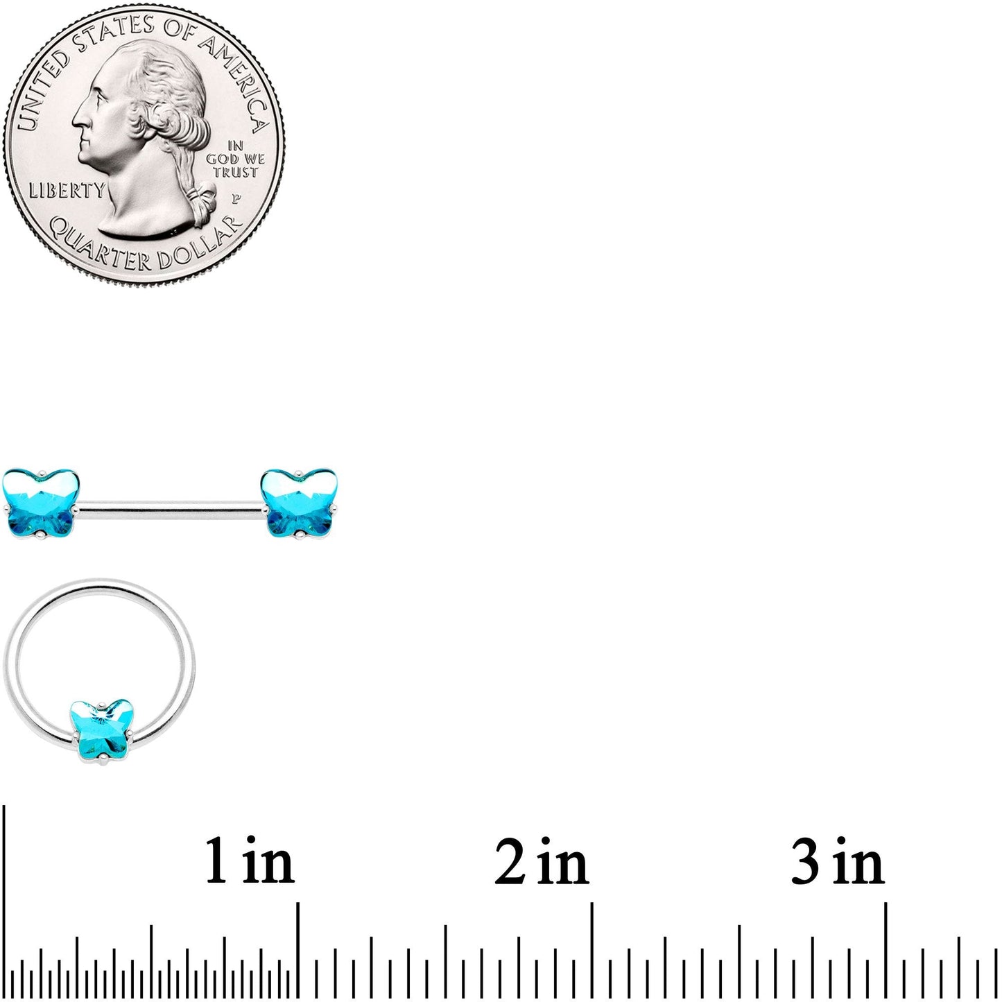 14G Blue Gem Butterfly Captive Barbell Nipple Ring Set