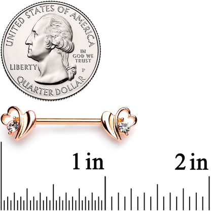 9/16 Clear Gem Rose Gold Tone Love Wave Barbell Nipple Ring Set