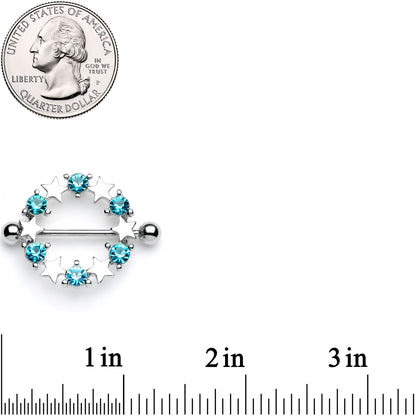 14G 7/8 Blue Gem Ring of Stars Nipple Shield Set