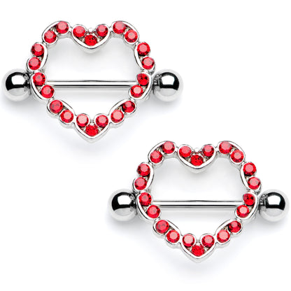 14G 7/16 Red Gem Red Hot Hearts Nipple Shield Set