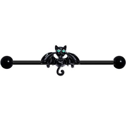 14G Black Halloween Vampire Bat Industrial Barbell 38mm
