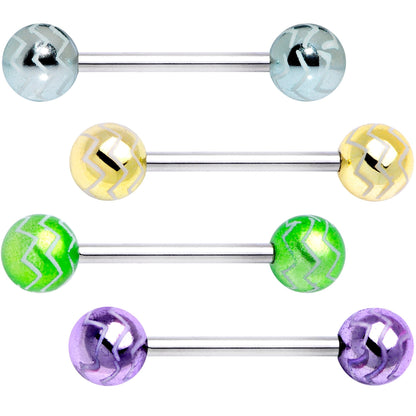 Pastel Wavy Lines Barbell Tongue Ring Set of 4