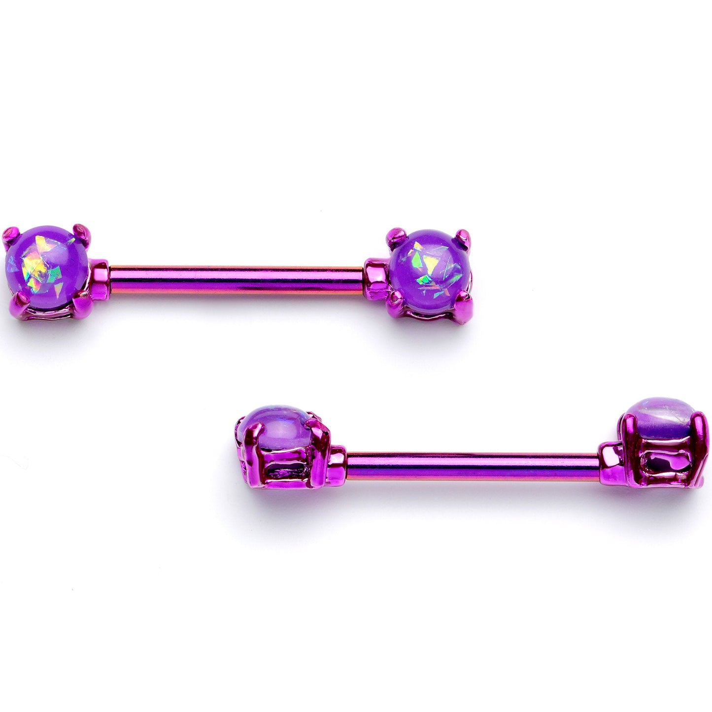 14G 9/16 Purple Faux Opal Purple Barbell Nipple Ring Set