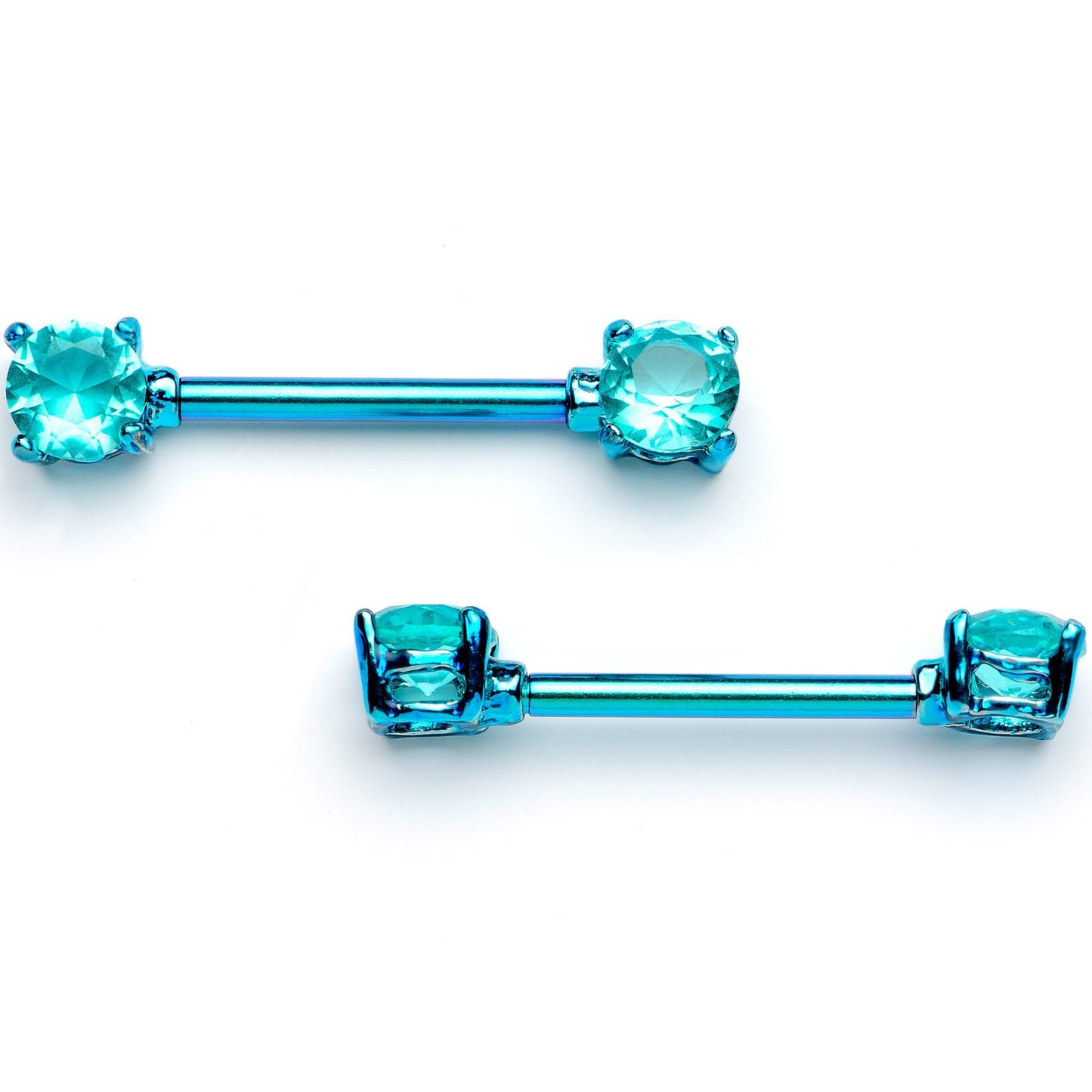 14G 9/16 Teal Gem Blue Anodized Barbell Nipple Ring Set