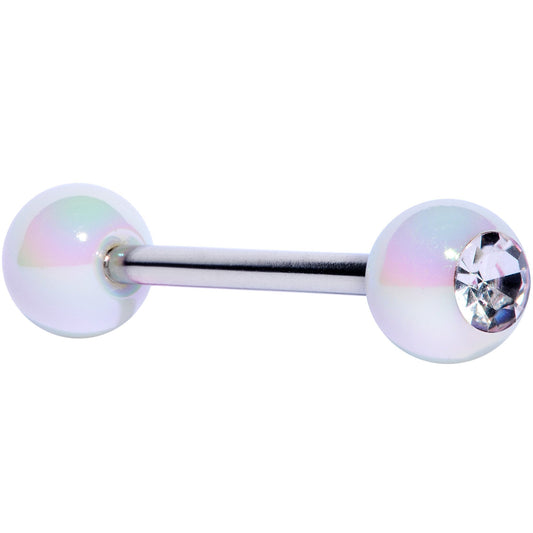 Clear Gem White Pink Pearlescent Barbell Tongue Ring