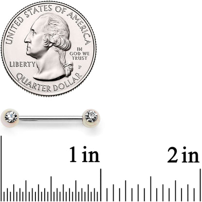 9/16 Clear Gem White Pearlescent Acrylic Barbell Nipple Ring Set