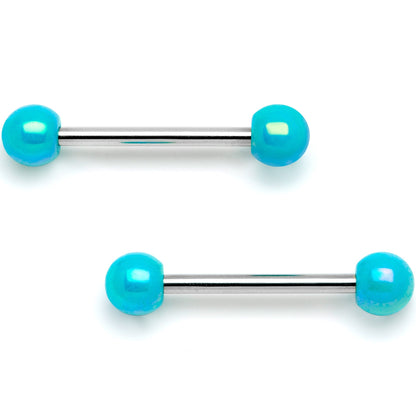 14G 9/16 Teal Pearlescent Acrylic Barbell Nipple Ring Set