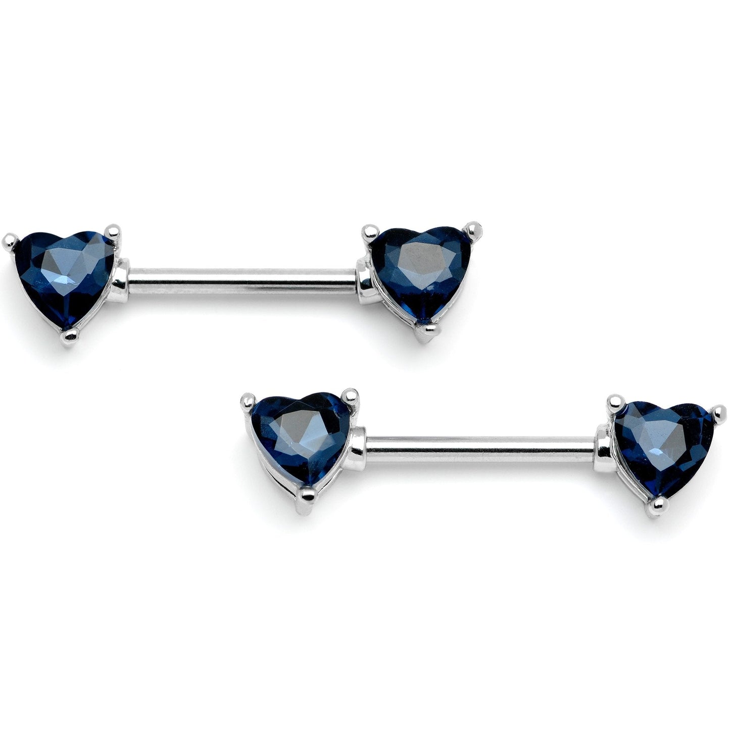 14G 9/16 Blue Gem Hearts Of Love Barbell Nipple Ring Set
