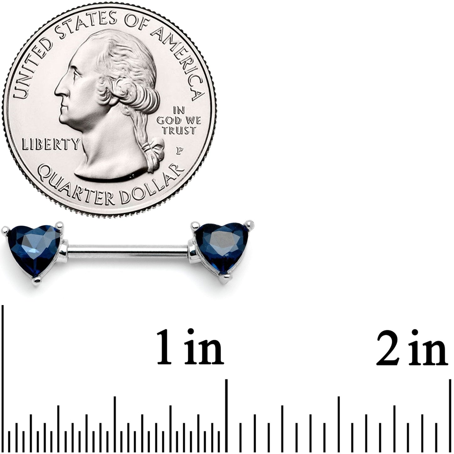 14G 9/16 Blue Gem Hearts Of Love Barbell Nipple Ring Set