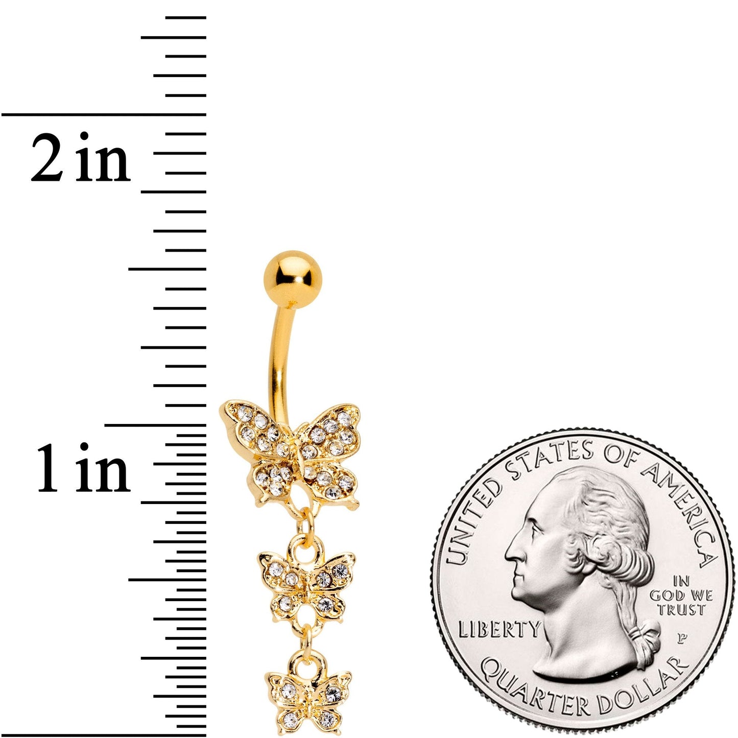 Clear Gem Gold Tone Flight Of Butterflies Dangle Belly Ring