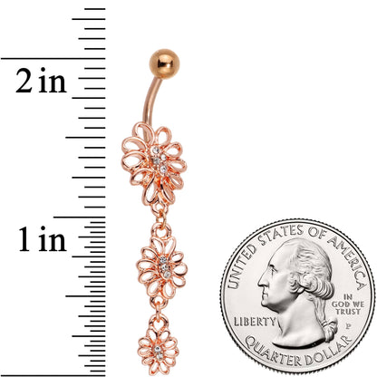 Clear Gem Rose Gold Tone Loopy Love Flowers Dangle Belly Ring