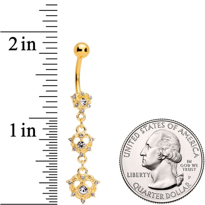 Clear CZ Gem Gold Tone Anodized Triple Heart Dangle Belly Ring
