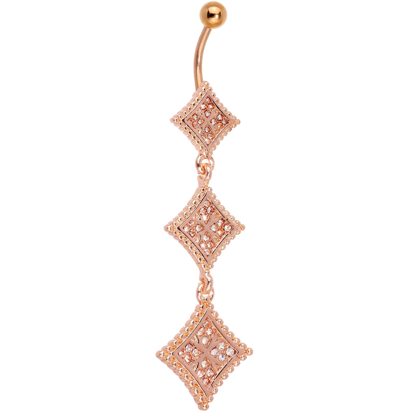 Clear Gem Rose Gold Tone Regal Triple Rhombus Dangle Belly Ring