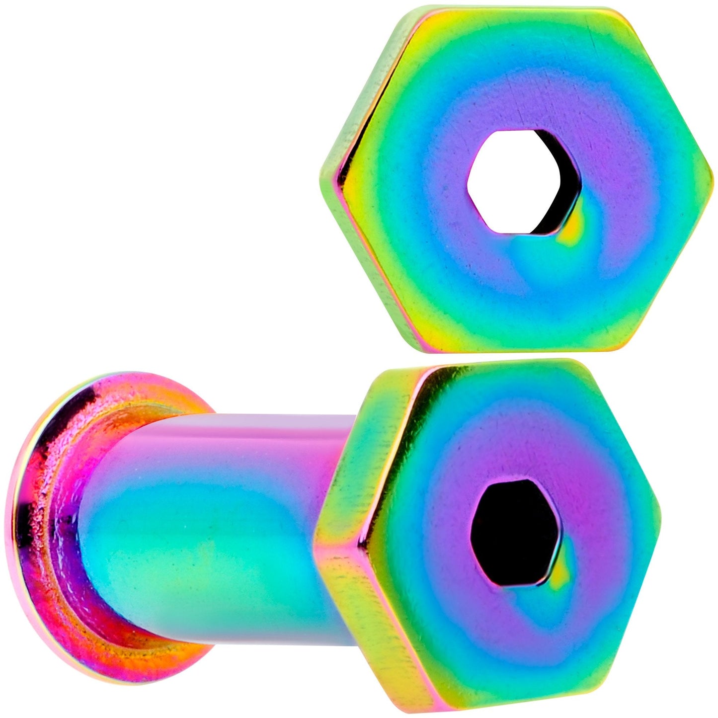 Rainbow Geometric Hexagon Double Flare Tunnel Plug Set 3mm to 25mm