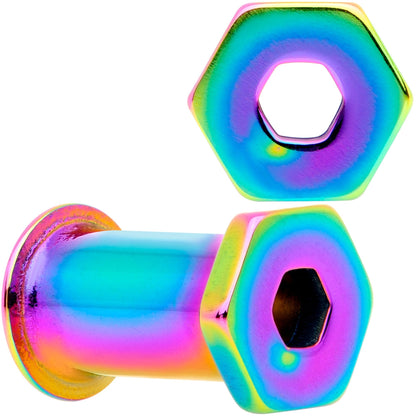 Rainbow Geometric Hexagon Double Flare Tunnel Plug Set 3mm to 25mm