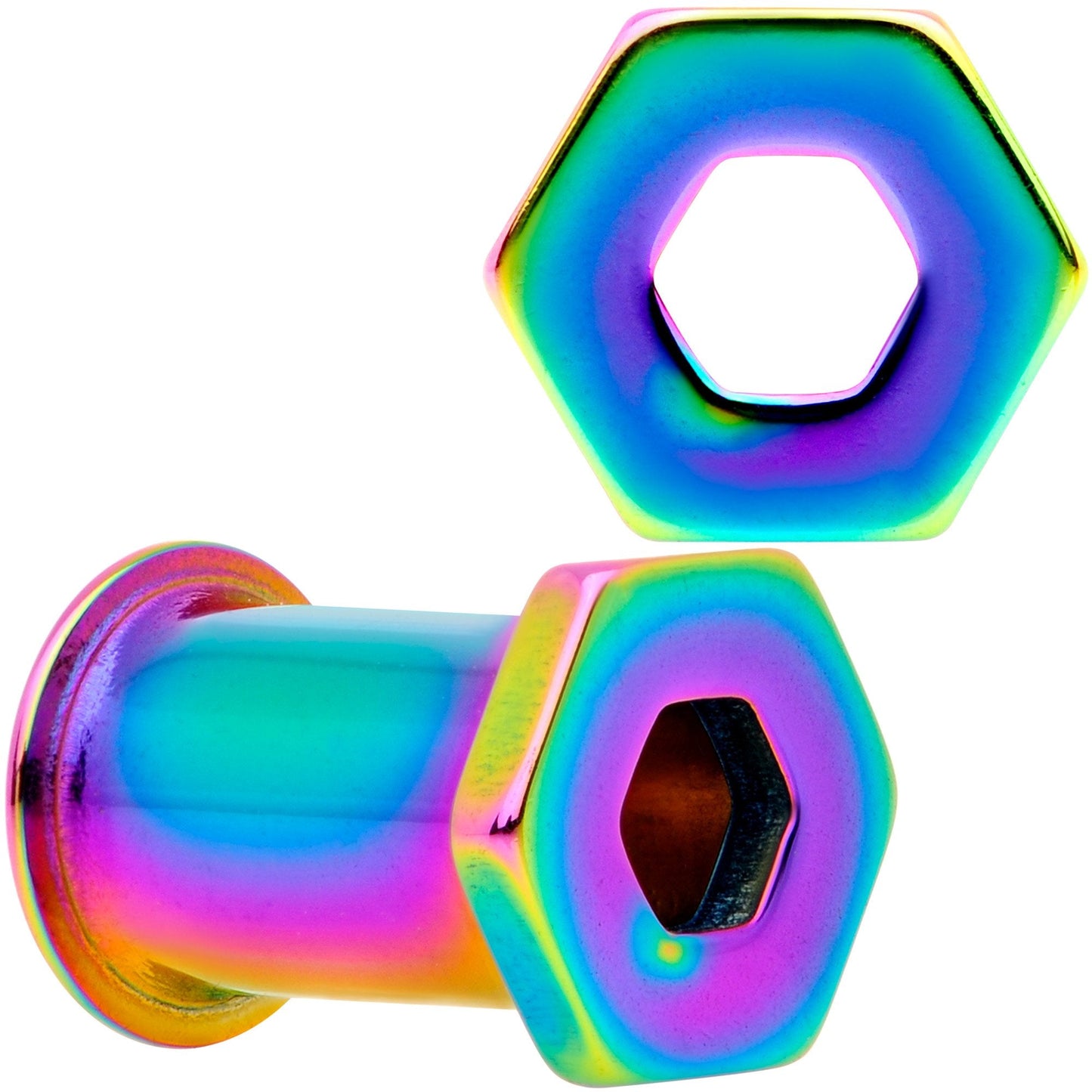 Rainbow Geometric Hexagon Double Flare Tunnel Plug Set 3mm to 25mm