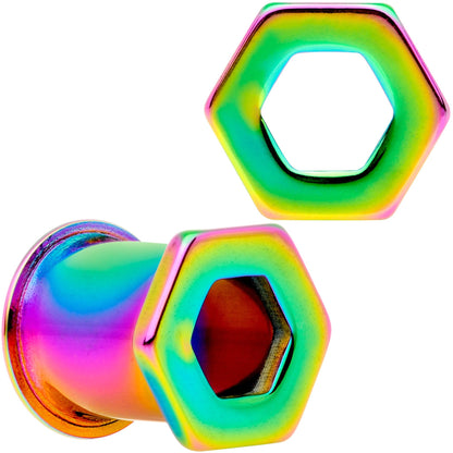Rainbow Geometric Hexagon Double Flare Tunnel Plug Set 3mm to 25mm