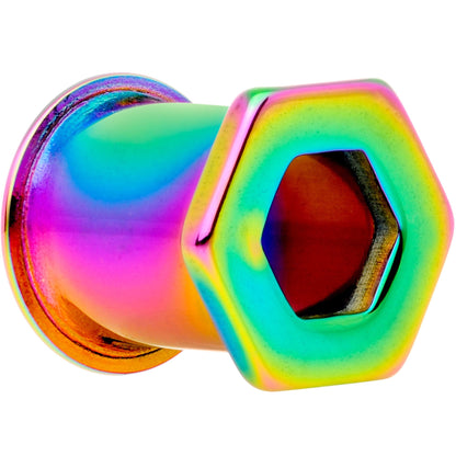 Rainbow Geometric Hexagon Double Flare Tunnel Plug Set 3mm to 25mm