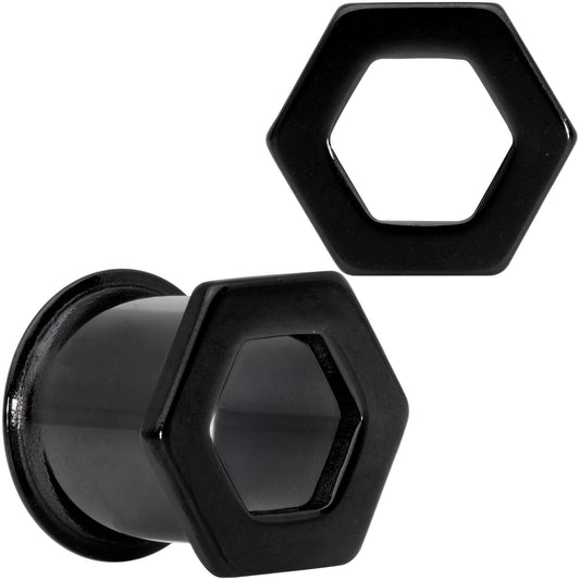 Black Geometric Hexagon Double Flare Tunnel Plug Set 3mm to 25mm