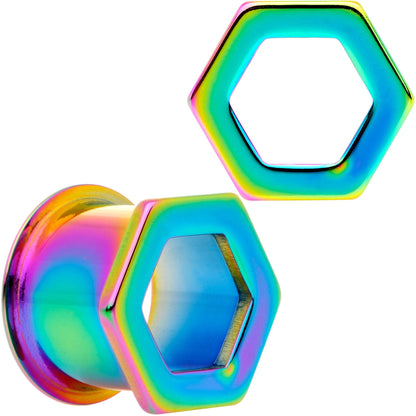 Rainbow Geometric Hexagon Double Flare Tunnel Plug Set 3mm to 25mm