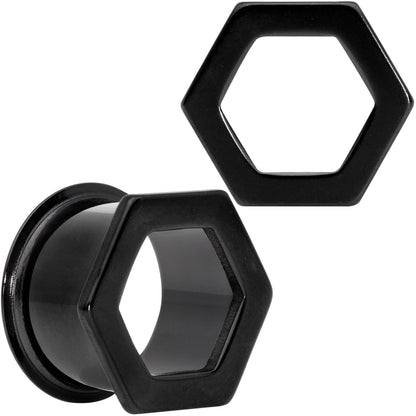 Black Geometric Hexagon Double Flare Tunnel Plug Set 3mm to 25mm
