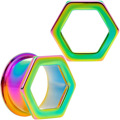 Rainbow Geometric Hexagon Double Flare Tunnel Plug Set 3mm to 25mm