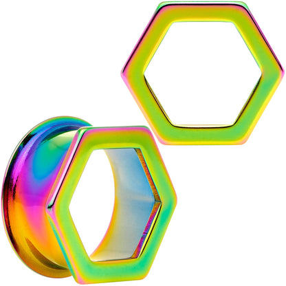 Rainbow Geometric Hexagon Double Flare Tunnel Plug Set 3mm to 25mm