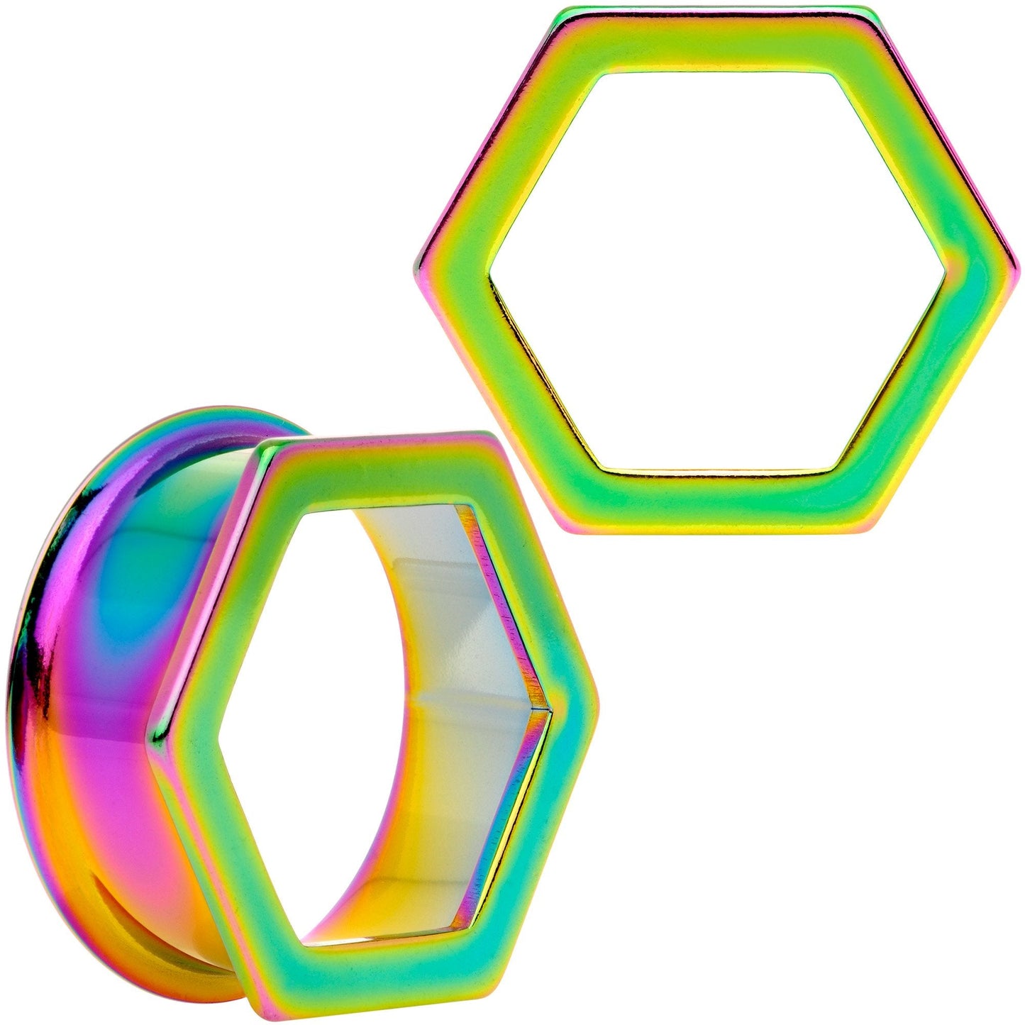 Rainbow Geometric Hexagon Double Flare Tunnel Plug Set 3mm to 25mm