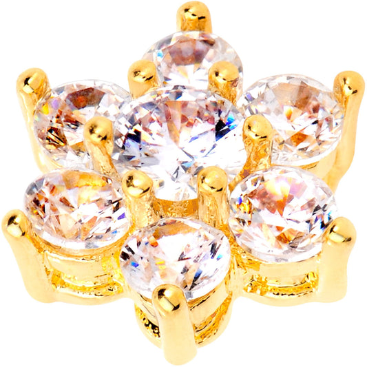 14G Clear Cubic Zirconia Gem Gold Tone Flower Dermal Anchor Top