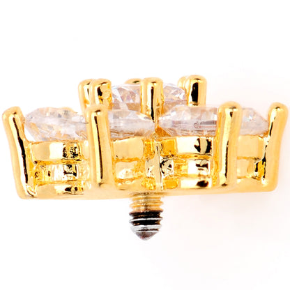 14G Clear Cubic Zirconia Gem Gold Tone Flower Dermal Anchor Top