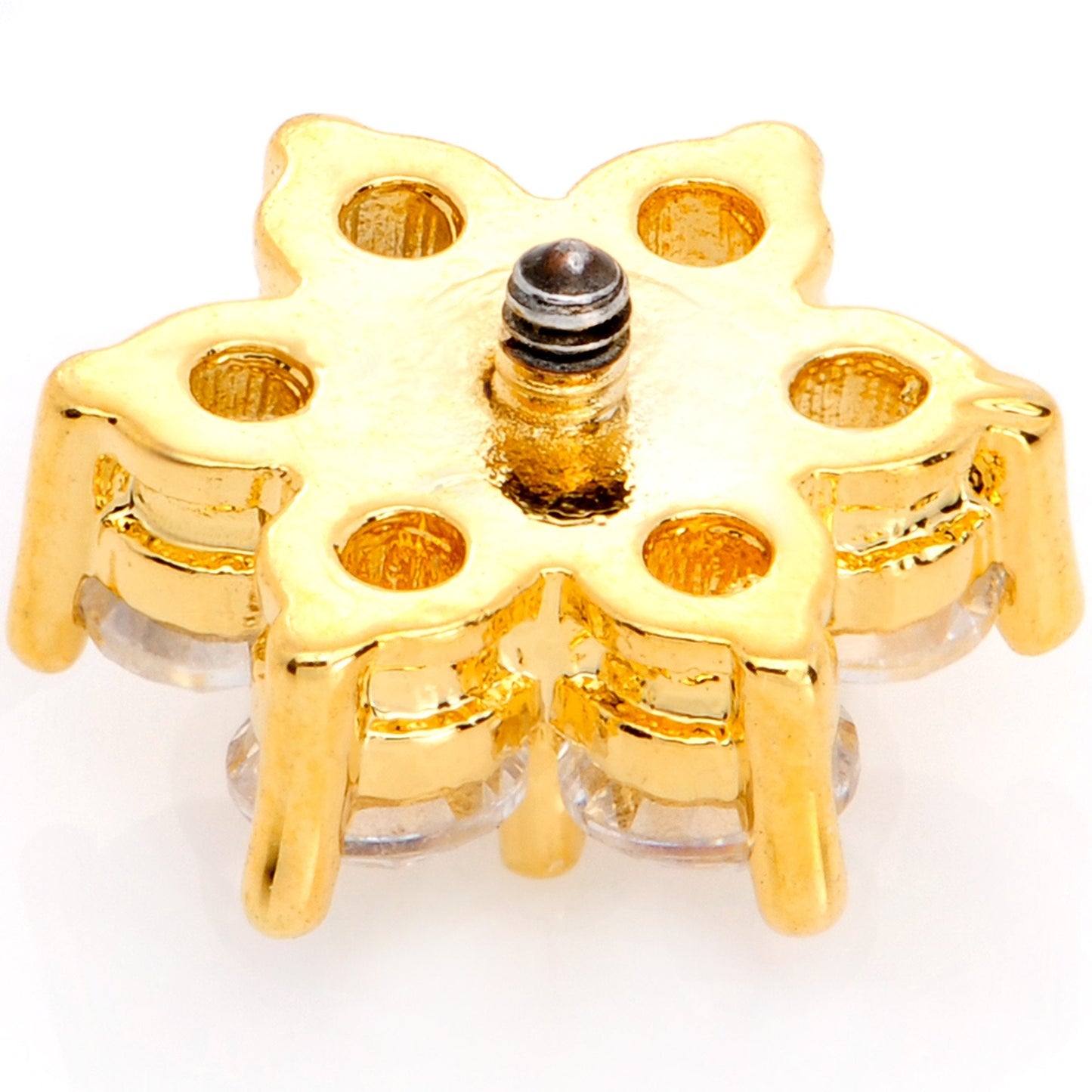 14G Clear Cubic Zirconia Gem Gold Tone Flower Dermal Anchor Top