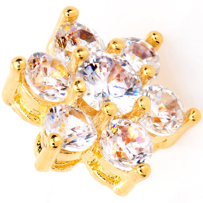 14G Clear Cubic Zirconia Gem Gold Tone Flower Dermal Anchor Top