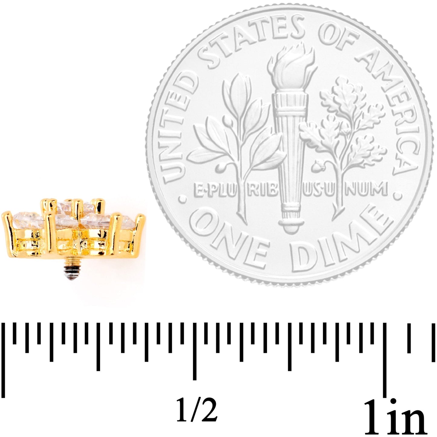 14G Clear Cubic Zirconia Gem Gold Tone Flower Dermal Anchor Top