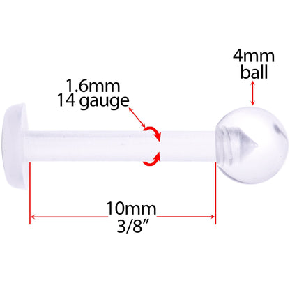 14G 3/8 Clear Flexible Bioplast Labret Monroe Retainer