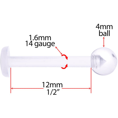 14G 1/2 Clear Flexible Bioplast Straight Barbell Retainer