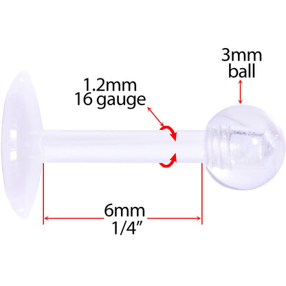 16G 1/4 Clear Flexible Bioplast Labret Monroe Tragus Retainer