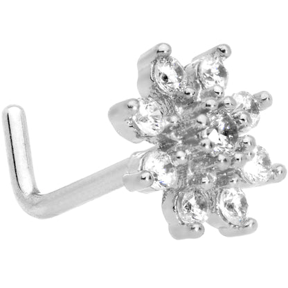 20G 1/4 Clear CZ Gem Flower L Shaped Nose Ring