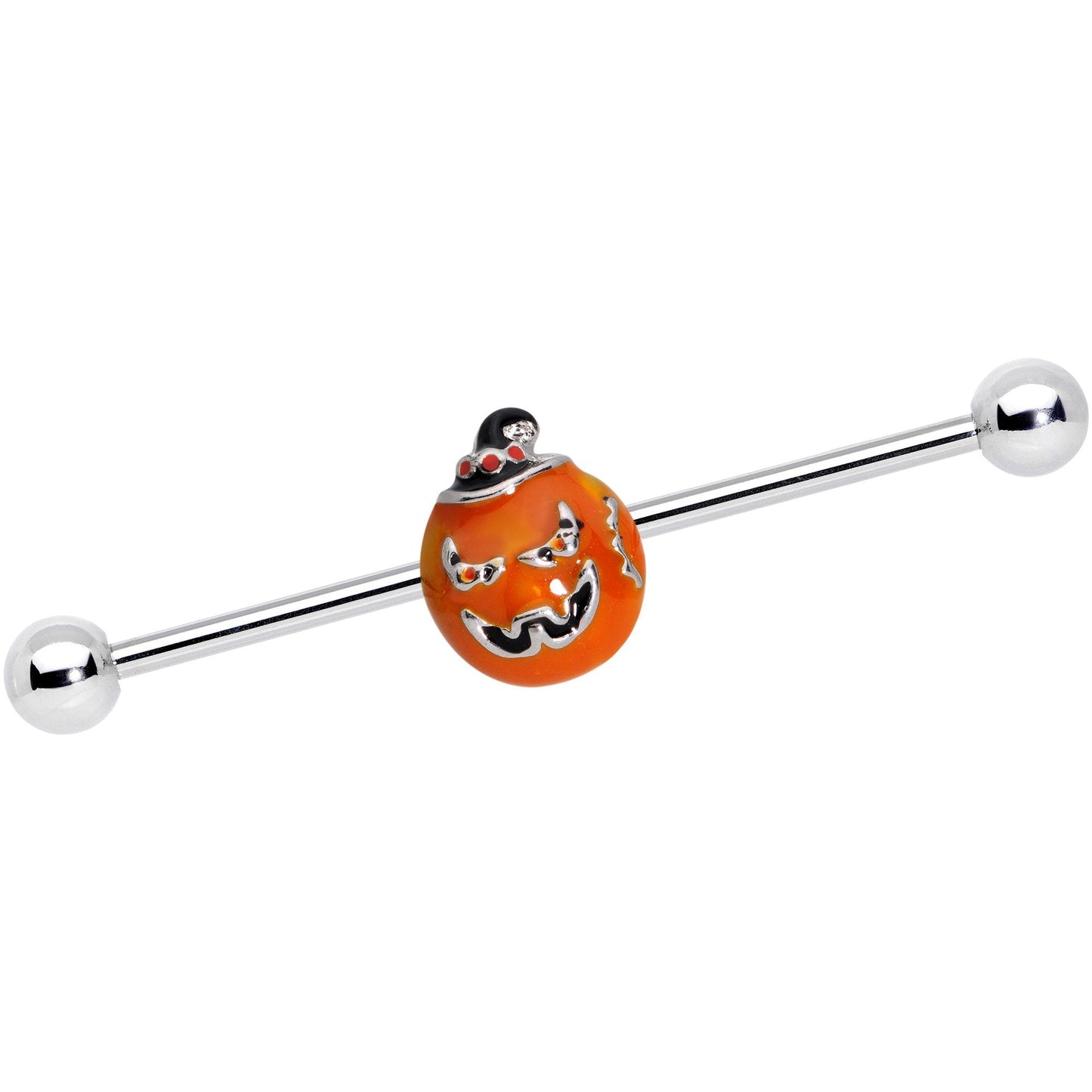 14G Sassy Halloween Jack O Lantern Industrial Barbell 38mm