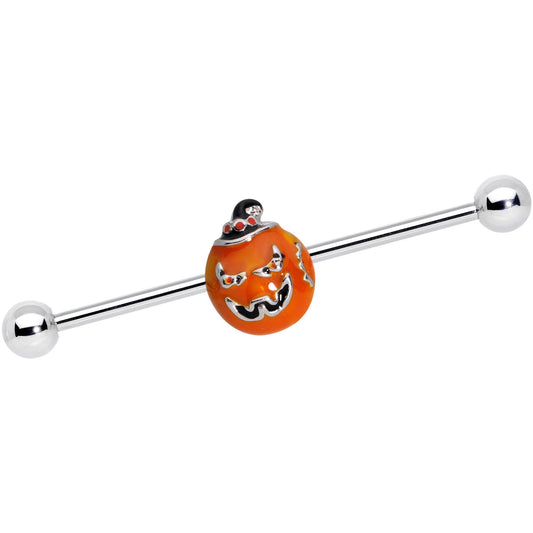 14G Sassy Halloween Jack O Lantern Industrial Barbell 38mm