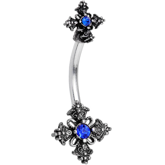 Blue Gem Winters Flower Double Mount Belly Ring