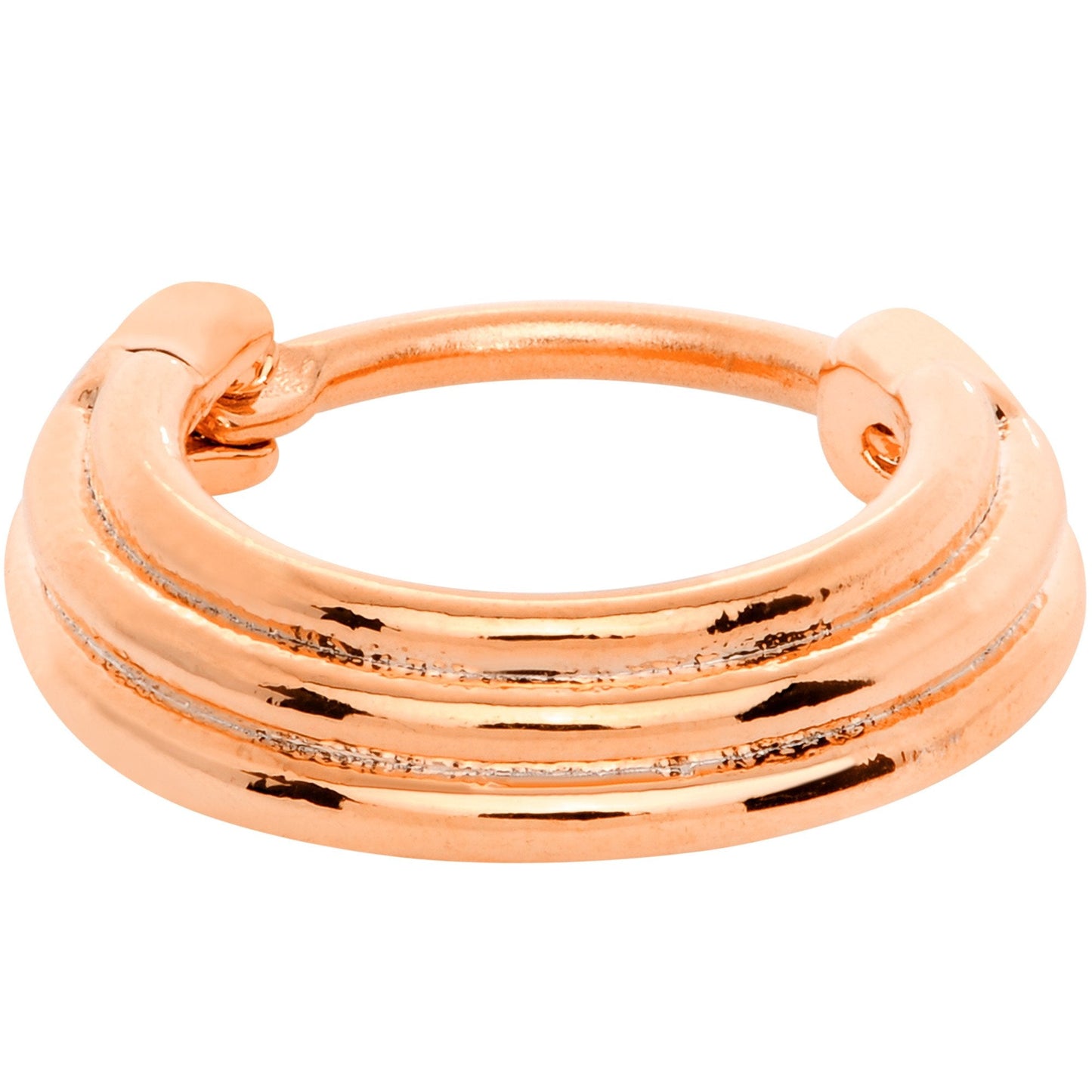 16G 3/8 Rose Gold Tone Delicate Grooves Hinged Septum Ring