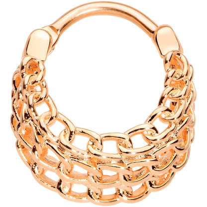 16G 3/8 Rose Gold Tone Triple Chain Hinged Septum Ring