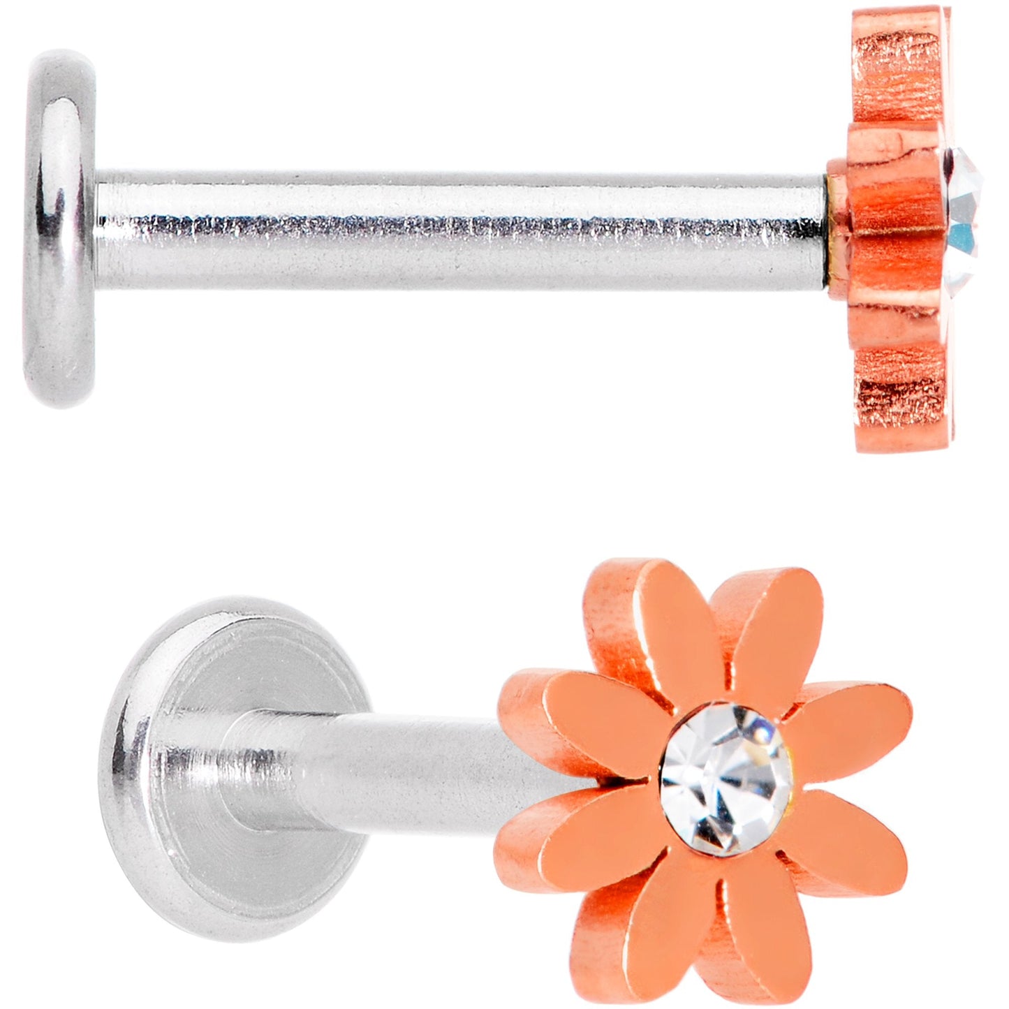Clear Gem Multicolor Internally Threaded Flower Labret Set of 4