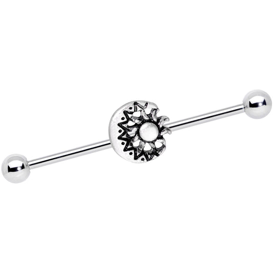 14G Crescent Moon with Star Dangle Industrial Barbell 38mm