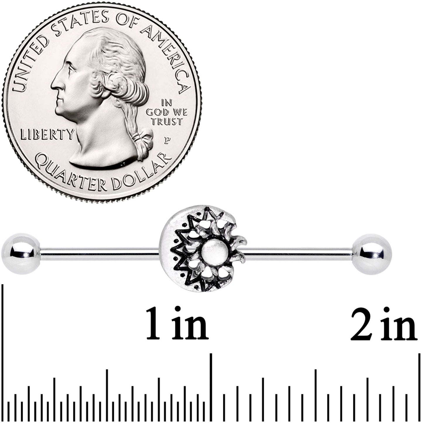 14G Crescent Moon with Star Dangle Industrial Barbell 38mm